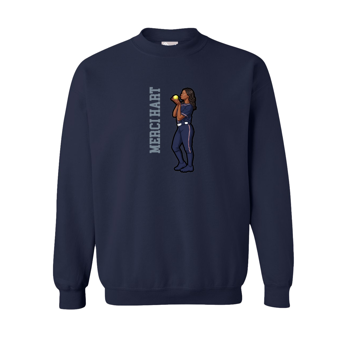 Fleece Crew — Name Vertical in Navy