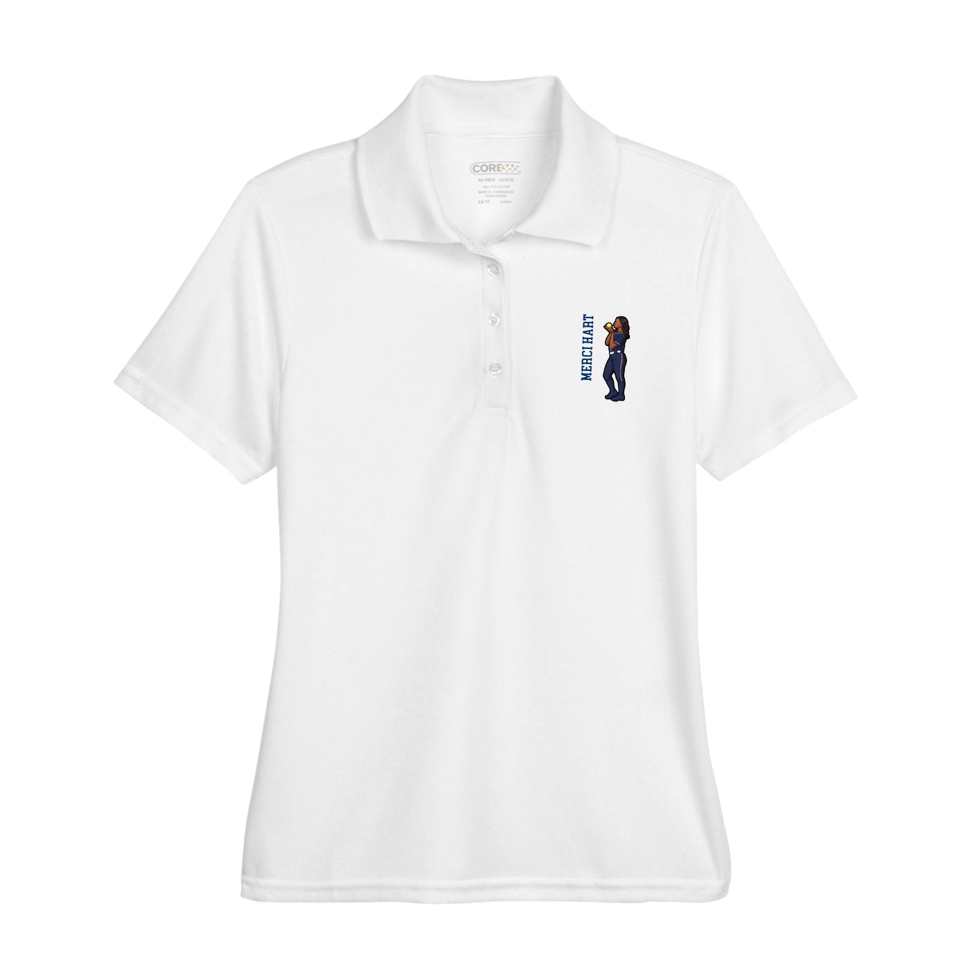 Womens Performance Polo — Name Vertical in White