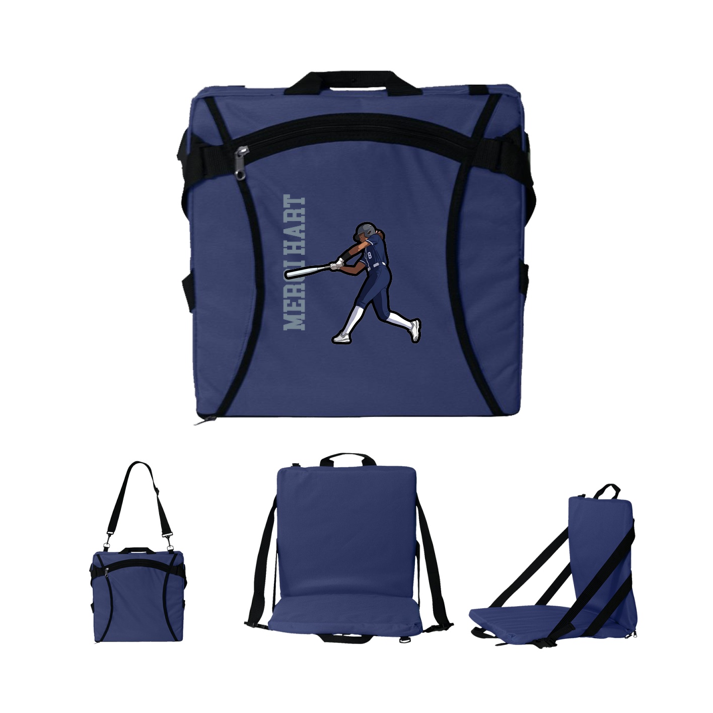 Folding Stadium Seat — Name Vertical in Navy