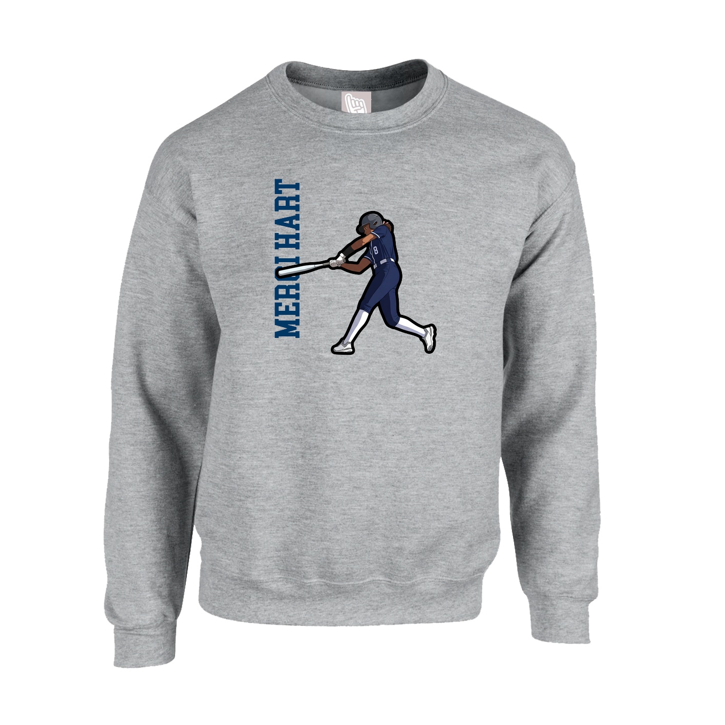 Fleece Crew — Name Vertical in Grey