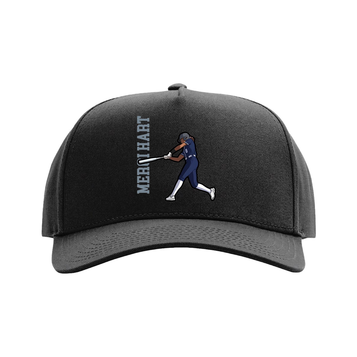 Full Fabric Five-Panel Champ Cap — Name Vertical in Black