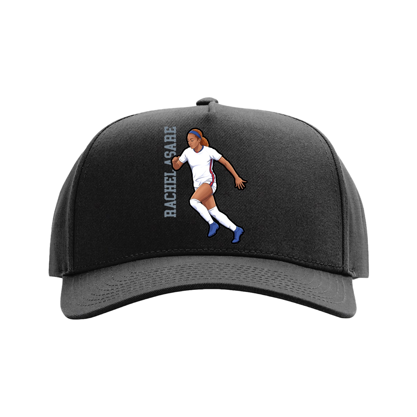 Full Fabric Five-Panel Champ Cap — Name Vertical in Black
