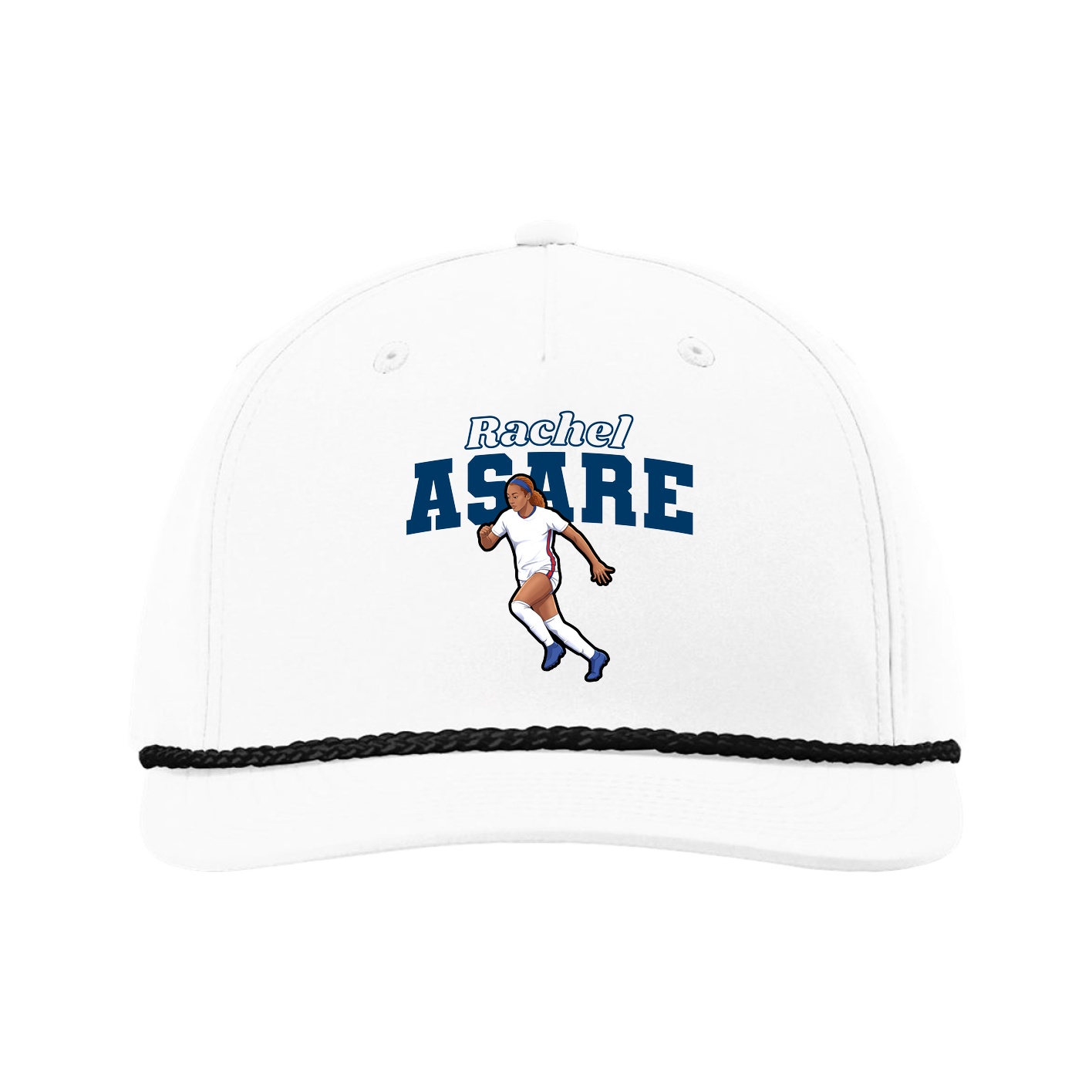 Five-Panel Classic Rope Cap — Name Arch in White