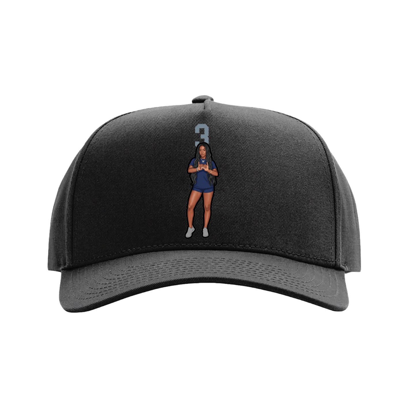 Full Fabric Five-Panel Champ Cap — Number Top in Black