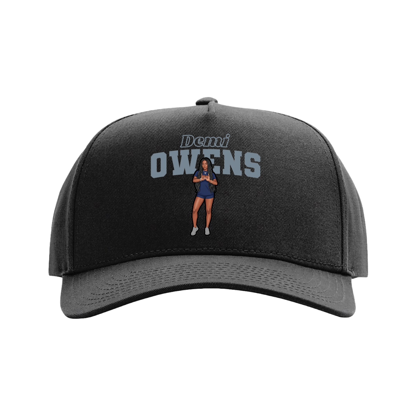 Full Fabric Five-Panel Champ Cap — Name Arch in Black