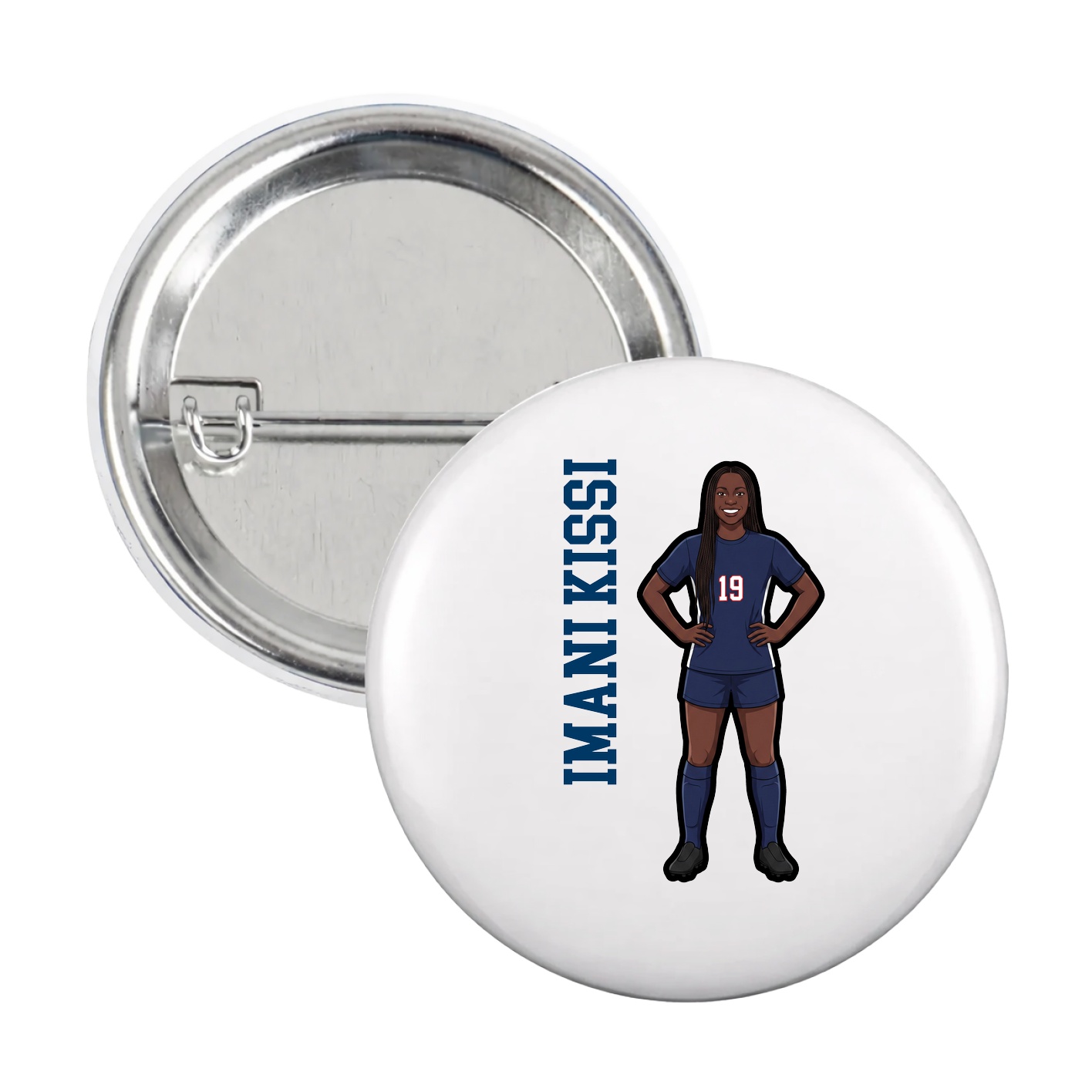 Game Day Button — Name Vertical in White