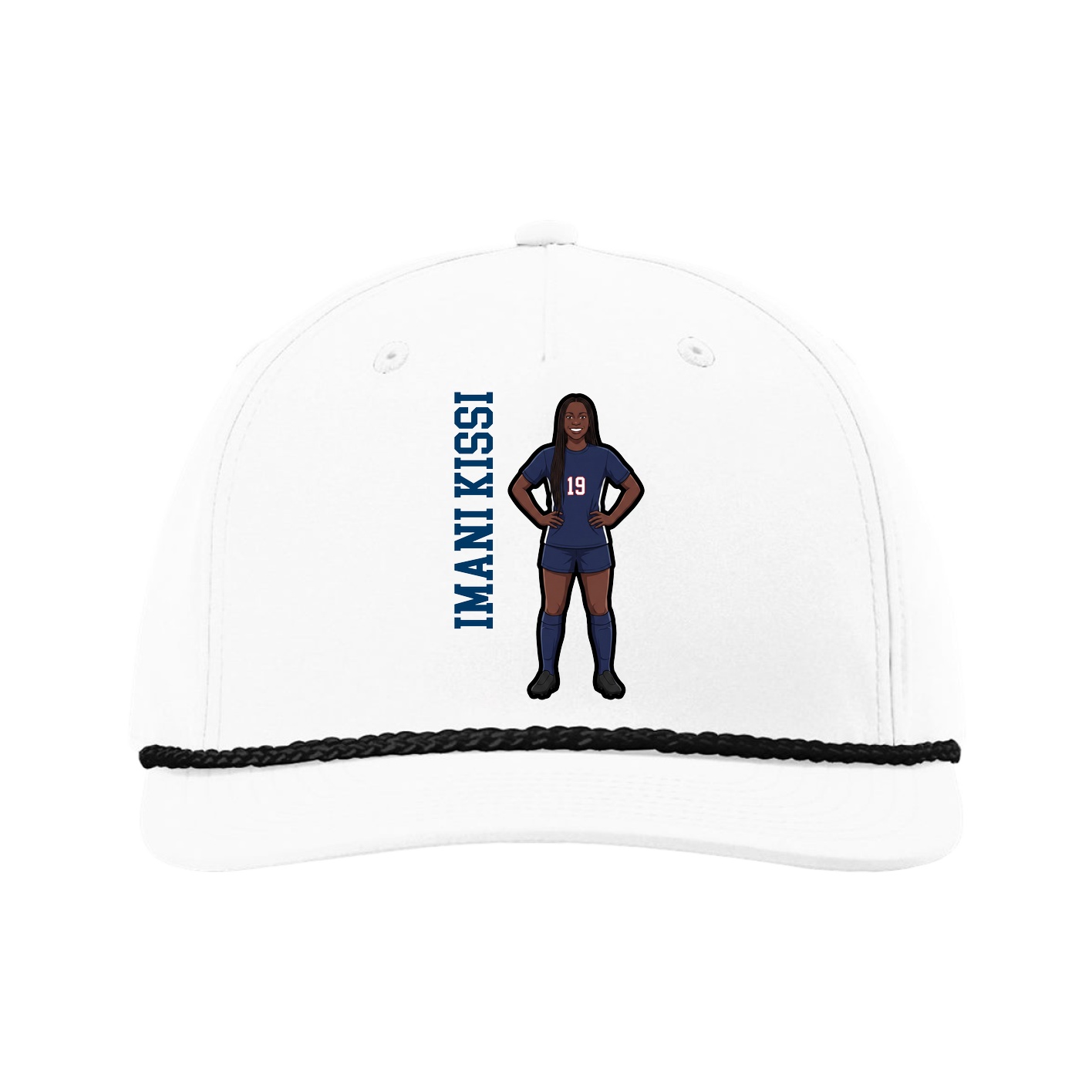 Five-Panel Classic Rope Cap — Name Vertical in White