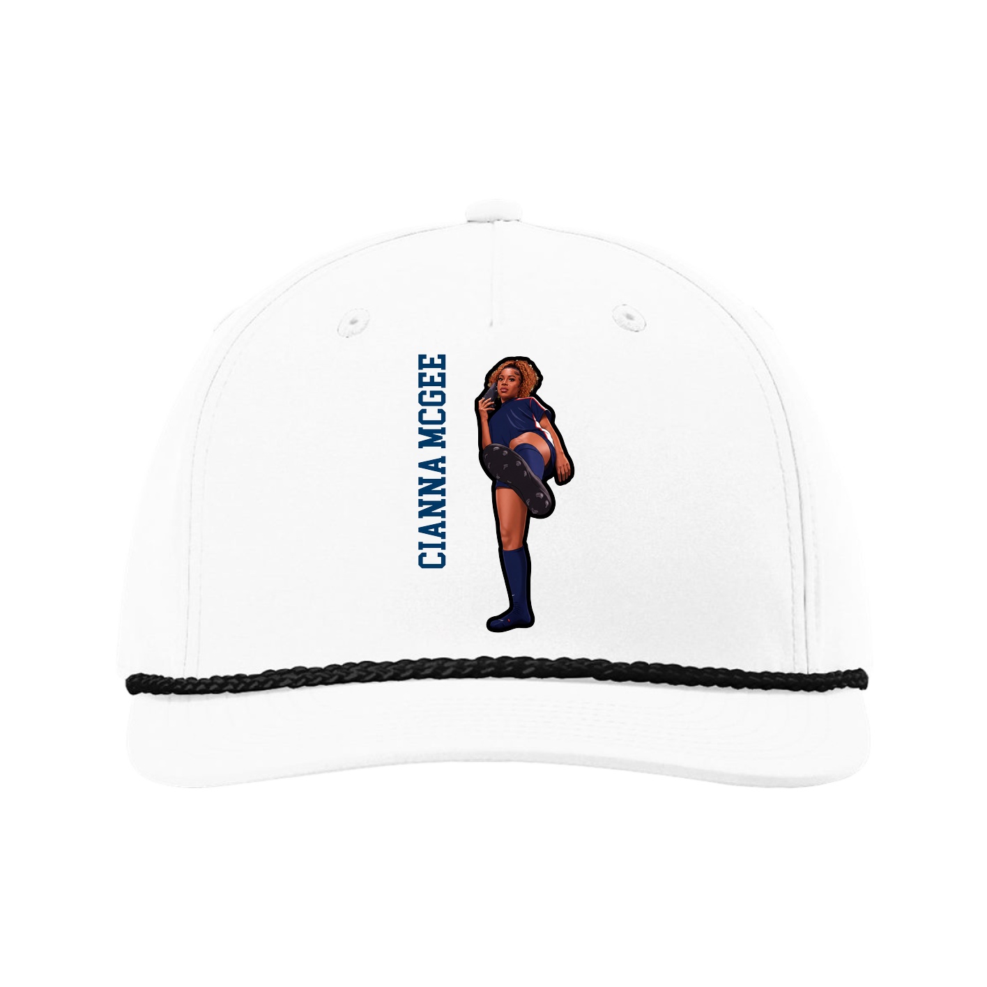 Five-Panel Classic Rope Cap — Name Vertical in White