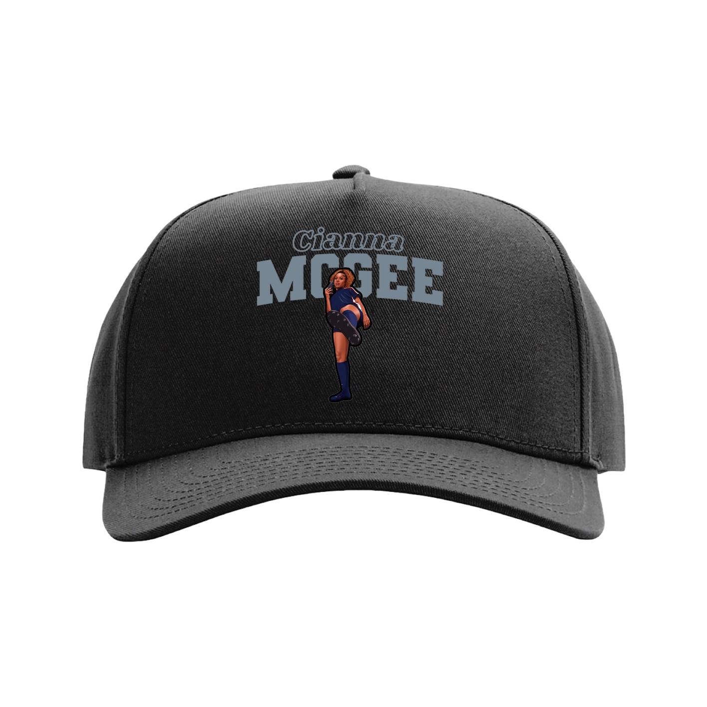 Full Fabric Five-Panel Champ Cap — Name Arch in Black
