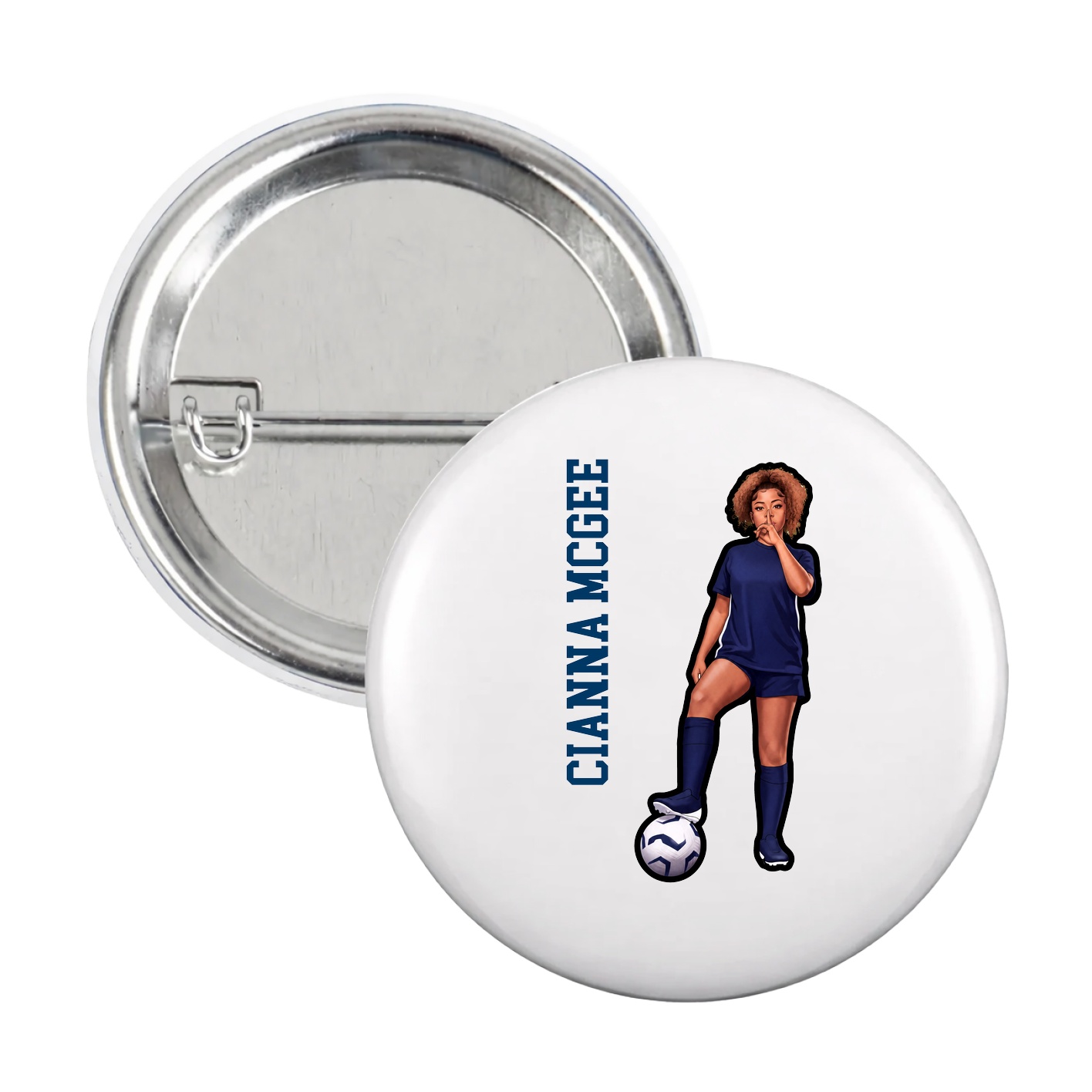 Game Day Button — Name Vertical in White