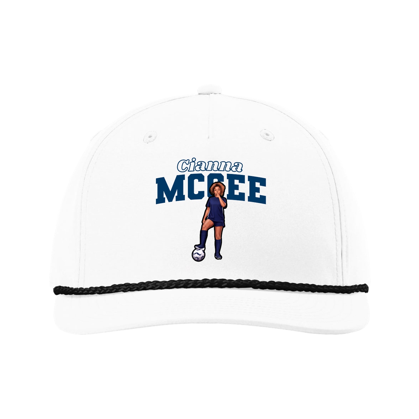 Five-Panel Classic Rope Cap — Name Arch in White