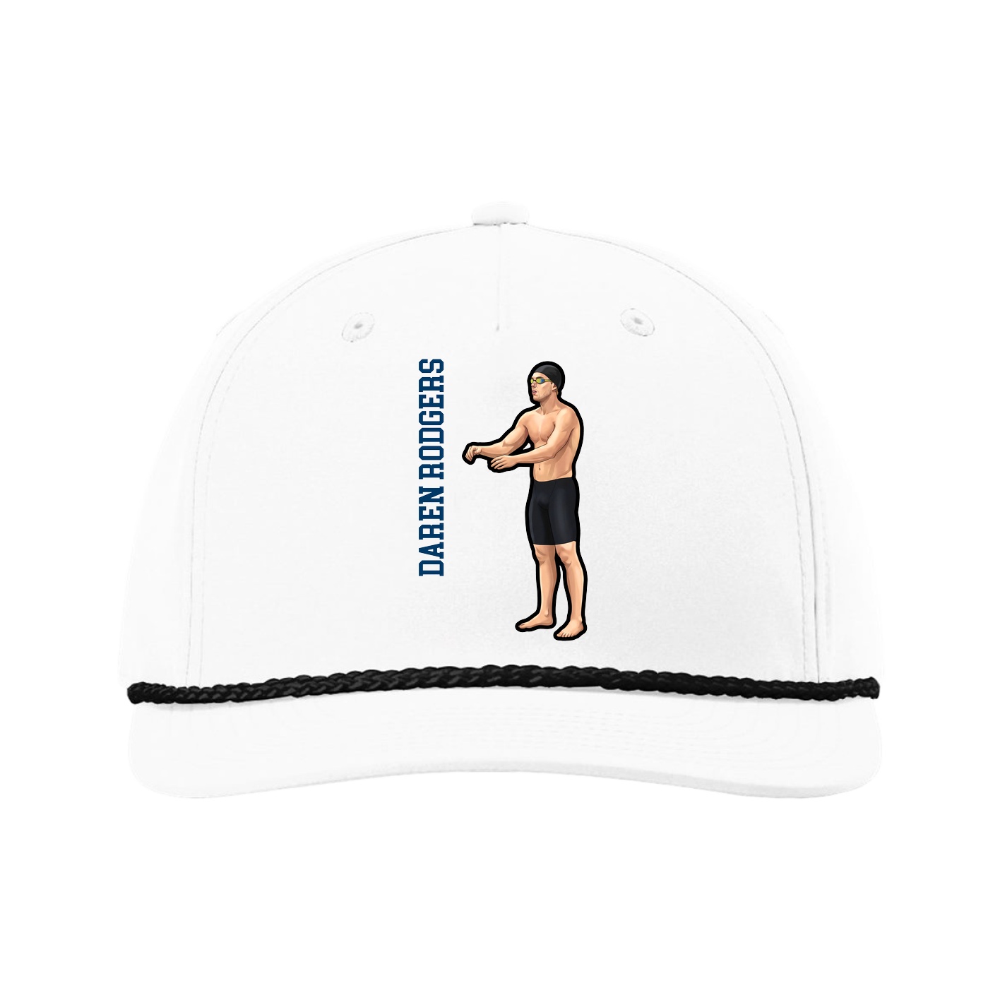 Five-Panel Classic Rope Cap — Name Vertical in White