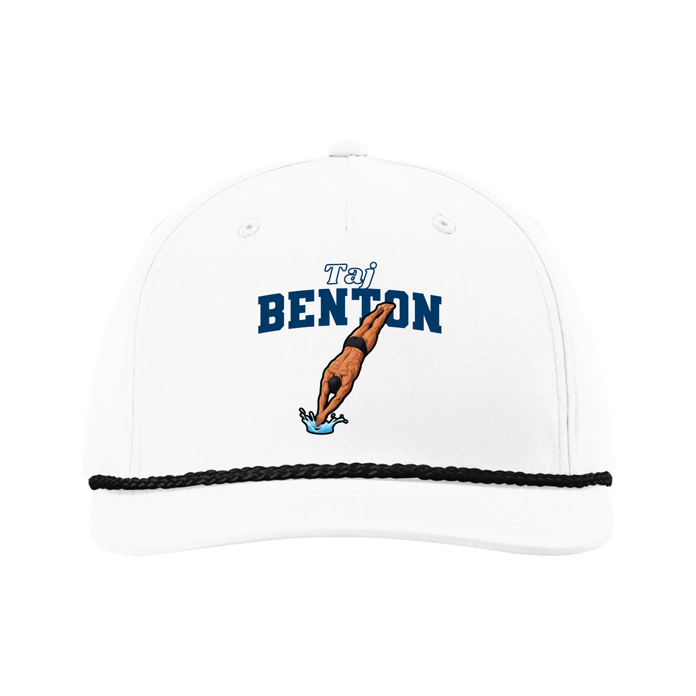 Five-Panel Classic Rope Cap — Name Arch in White