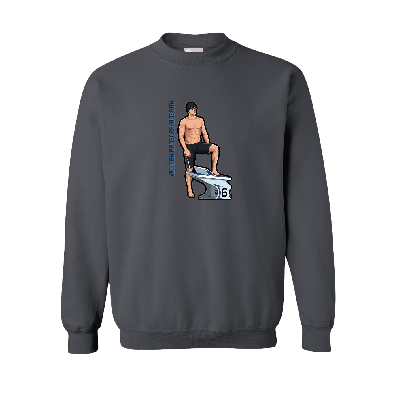 Fleece Crew — Name Vertical in Grey