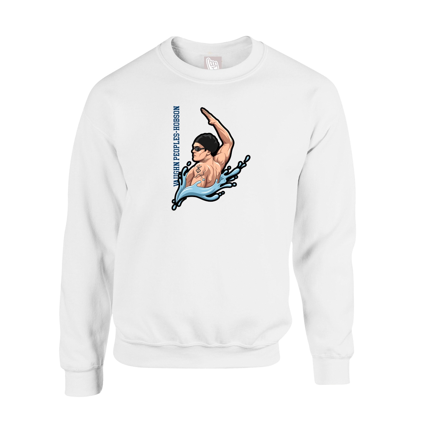 Fleece Crew — Name Vertical in White