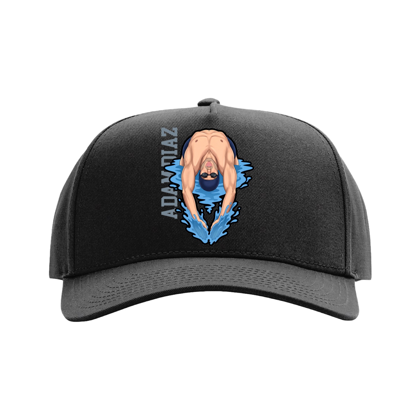 Full Fabric Five-Panel Champ Cap — Name Vertical in Black