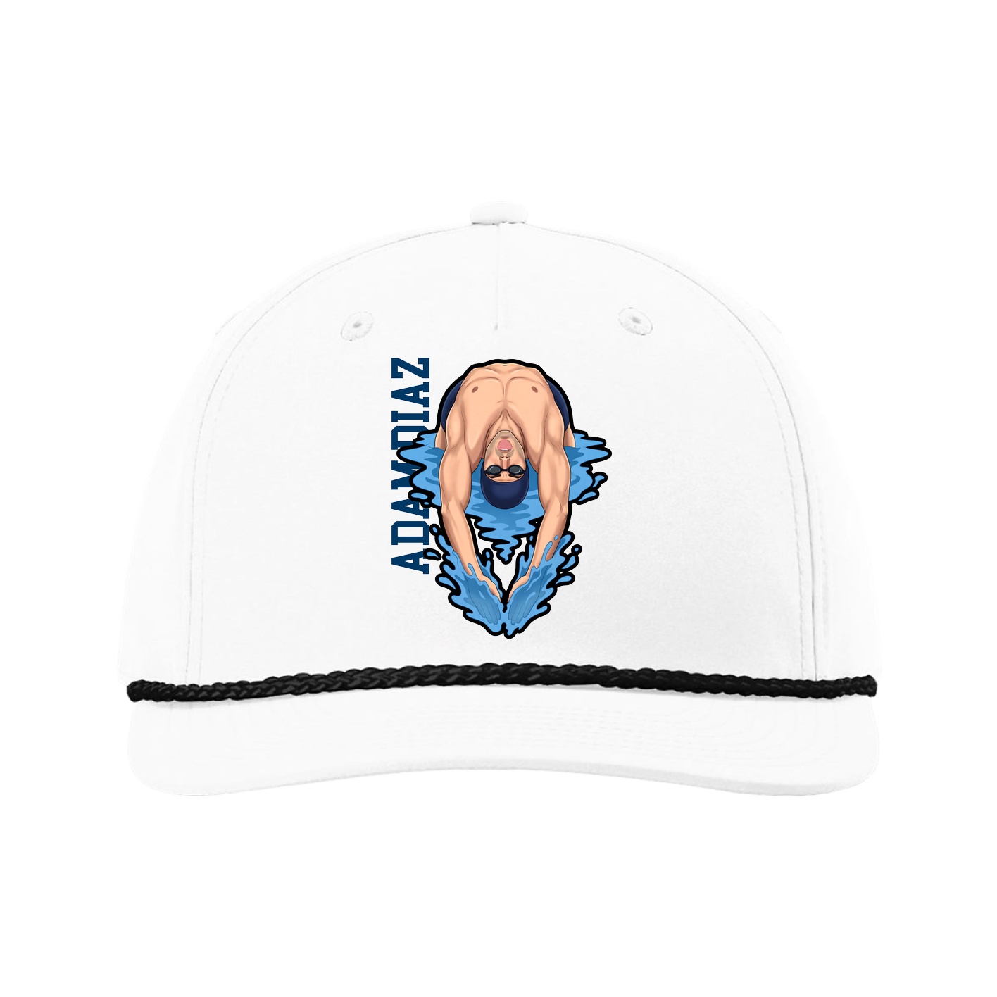 Five-Panel Classic Rope Cap — Name Vertical in White
