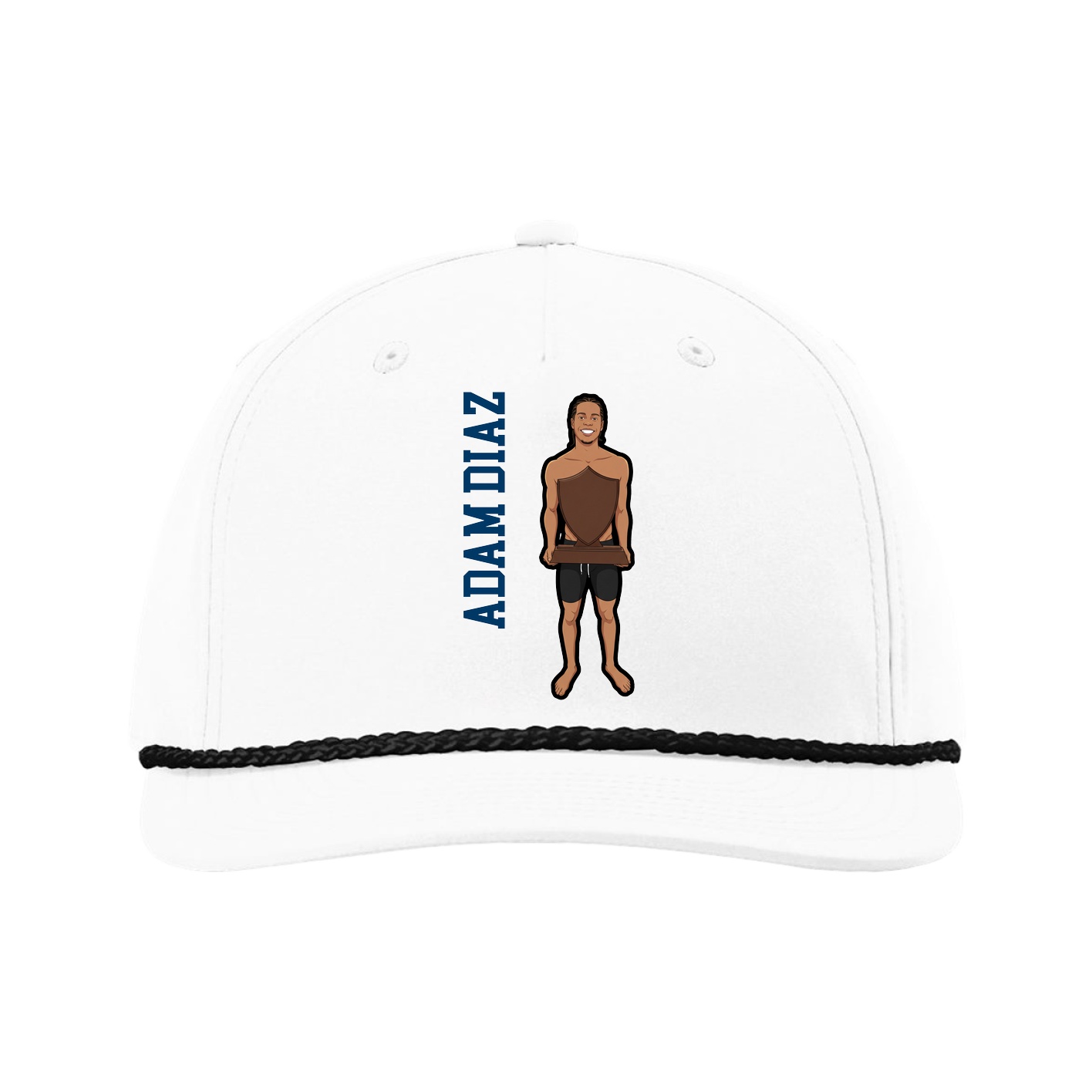Five-Panel Classic Rope Cap — Name Vertical in White