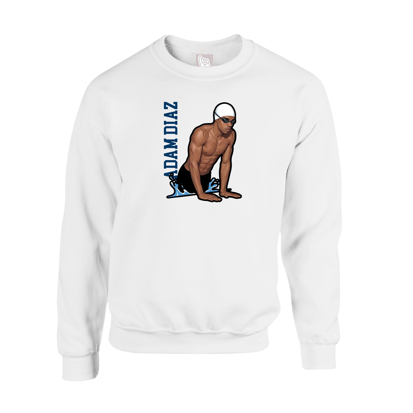 Fleece Crew — Name Vertical in White