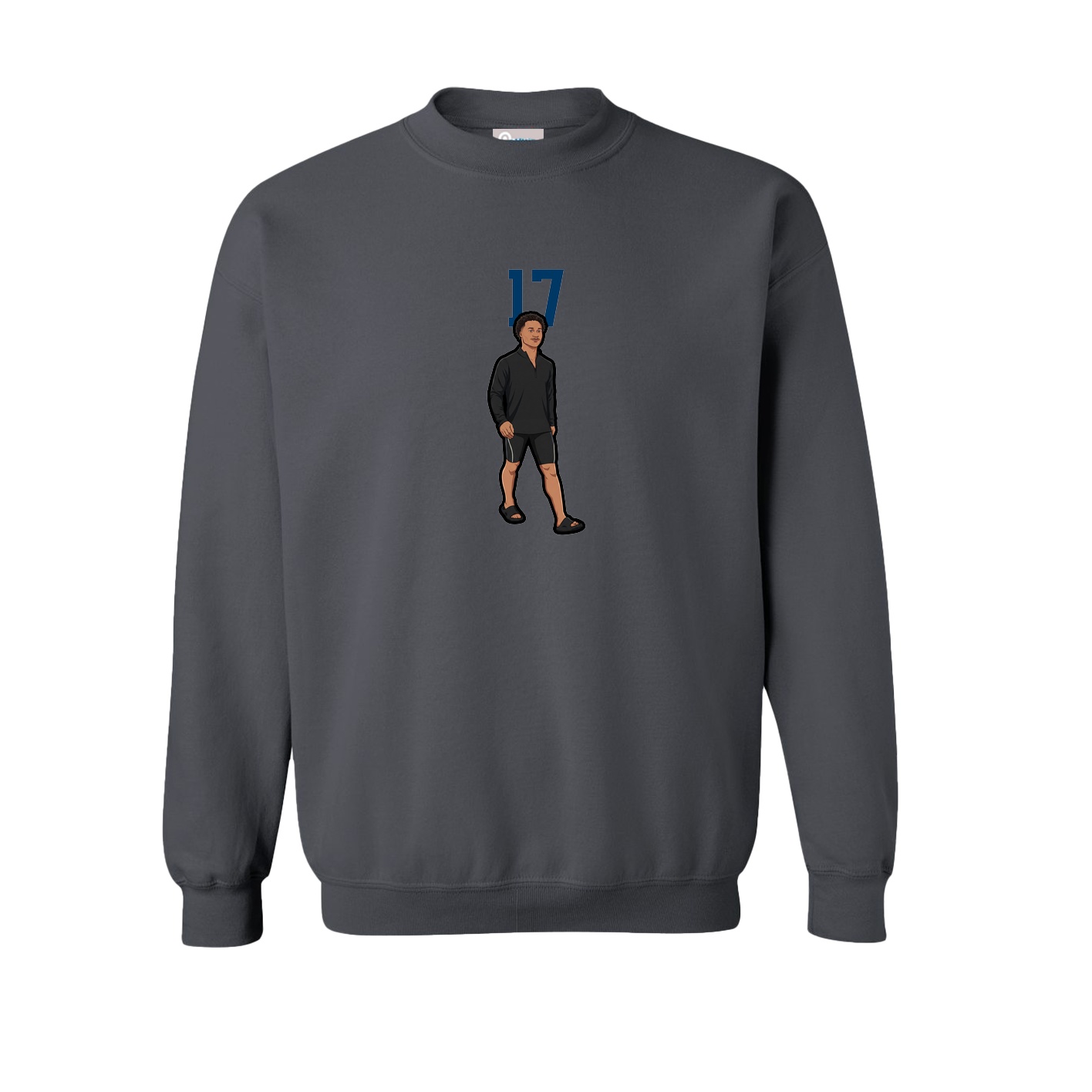 Fleece Crew — Number Top in Grey