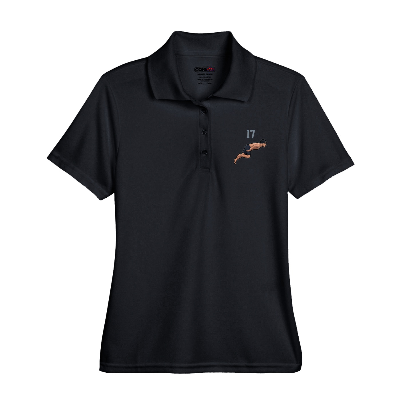 Womens Performance Polo — Number Top in Black