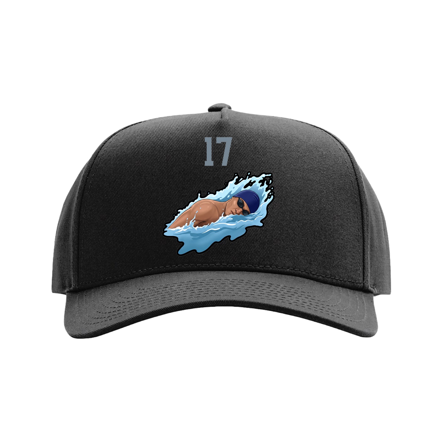 Full Fabric Five-Panel Champ Cap — Number Top in Black