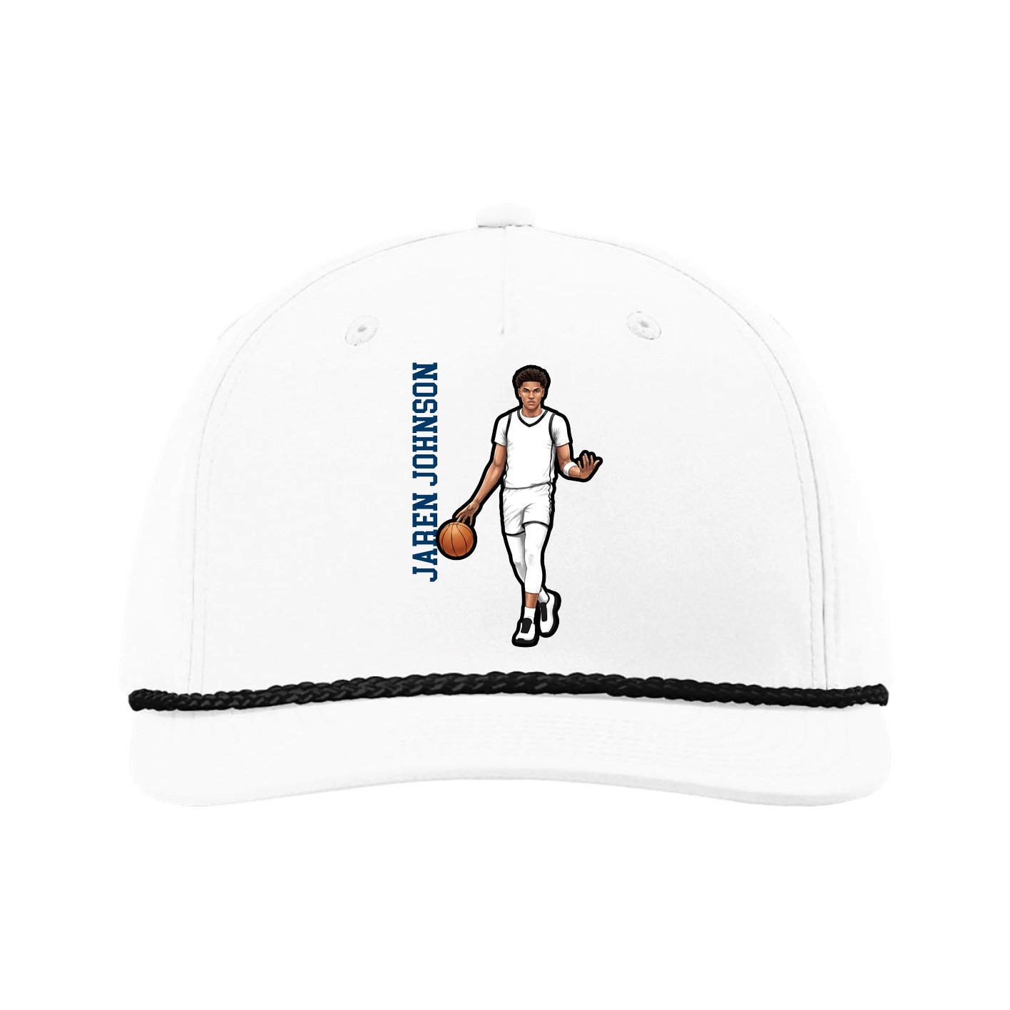 Five-Panel Classic Rope Cap — Name Vertical in White