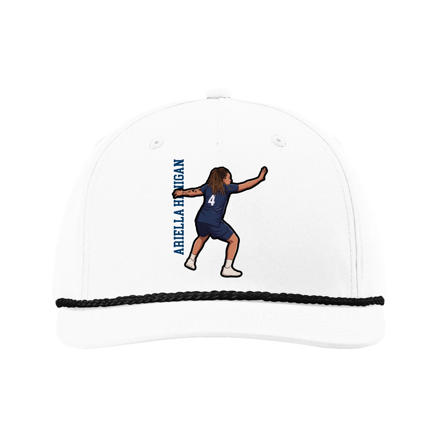 Five-Panel Classic Rope Cap — Name Vertical in White