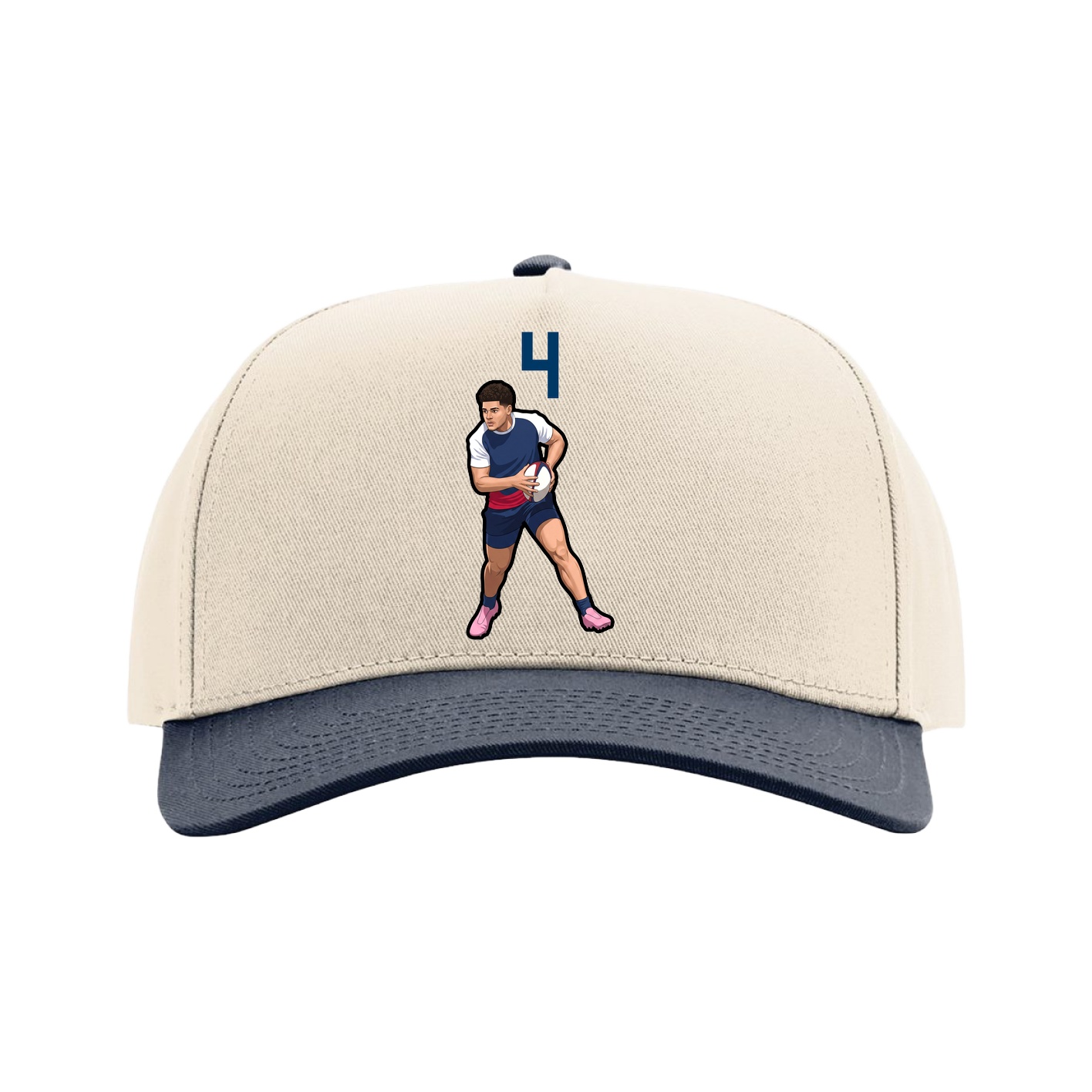 Full Fabric Five-Panel Champ Cap — Number Top in Cream/Navy