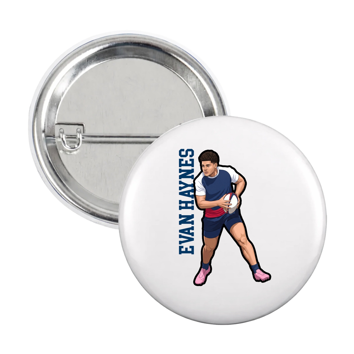 Game Day Button — Name Vertical in White