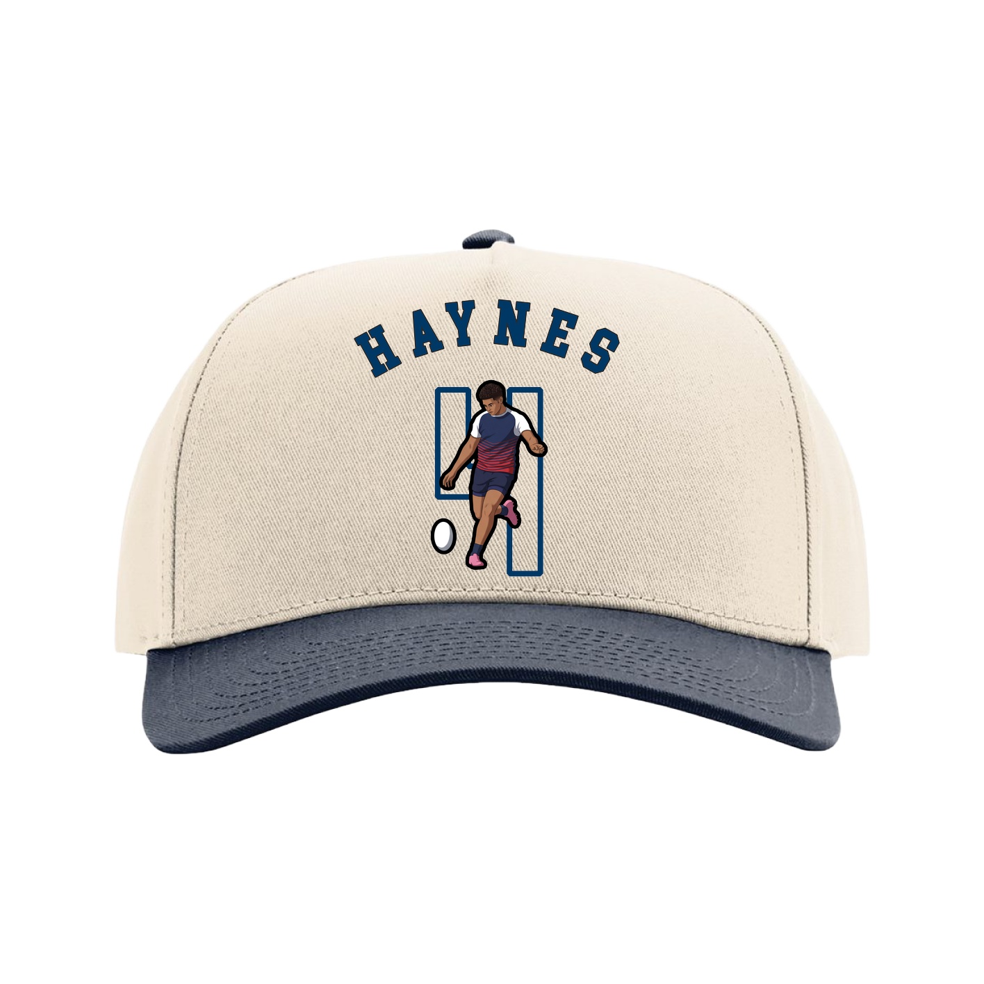 Full Fabric Five-Panel Champ Cap — Shirsey Arch in Cream/Navy