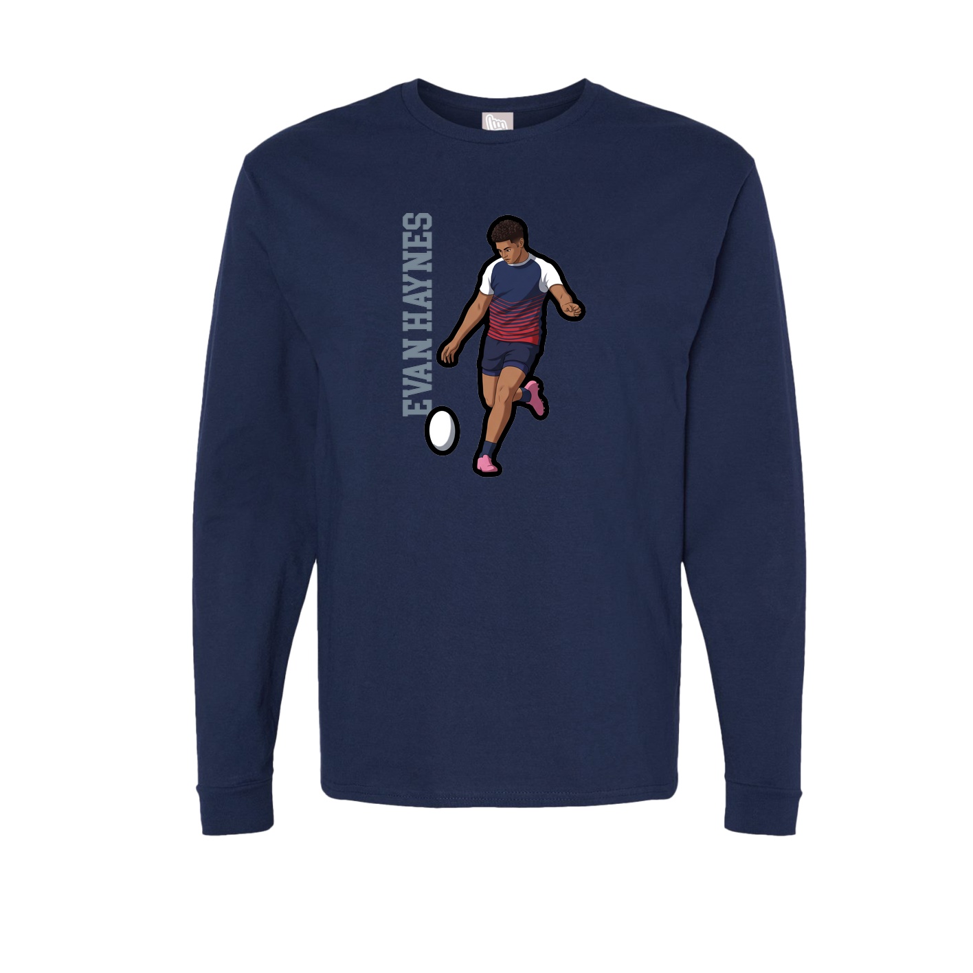 Long Sleeve Tee — Name Vertical in Navy