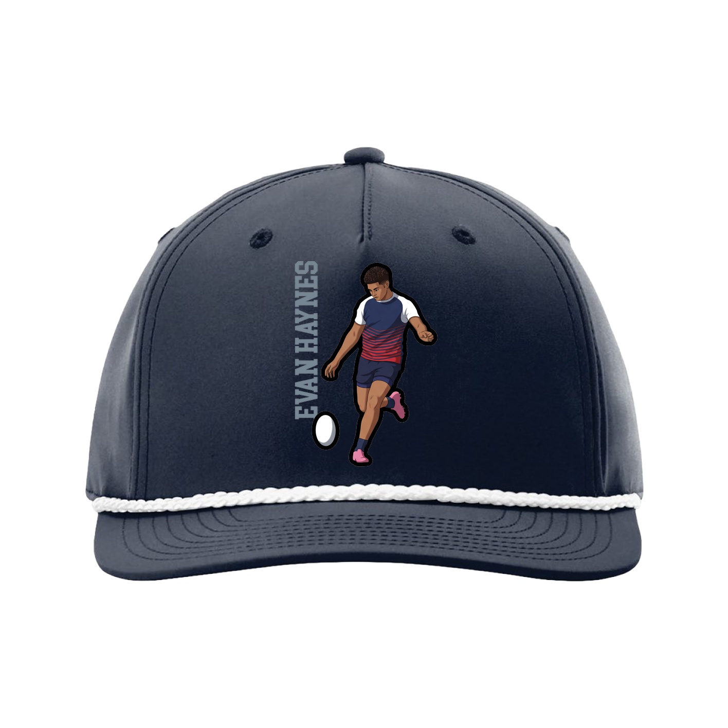 Five-Panel Classic Rope Cap — Name Vertical in Navy