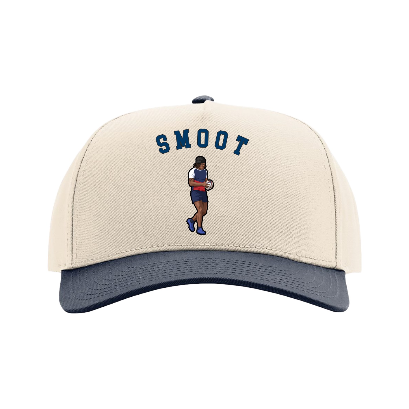Full Fabric Five-Panel Champ Cap — Shirsey Arch in Cream/Navy
