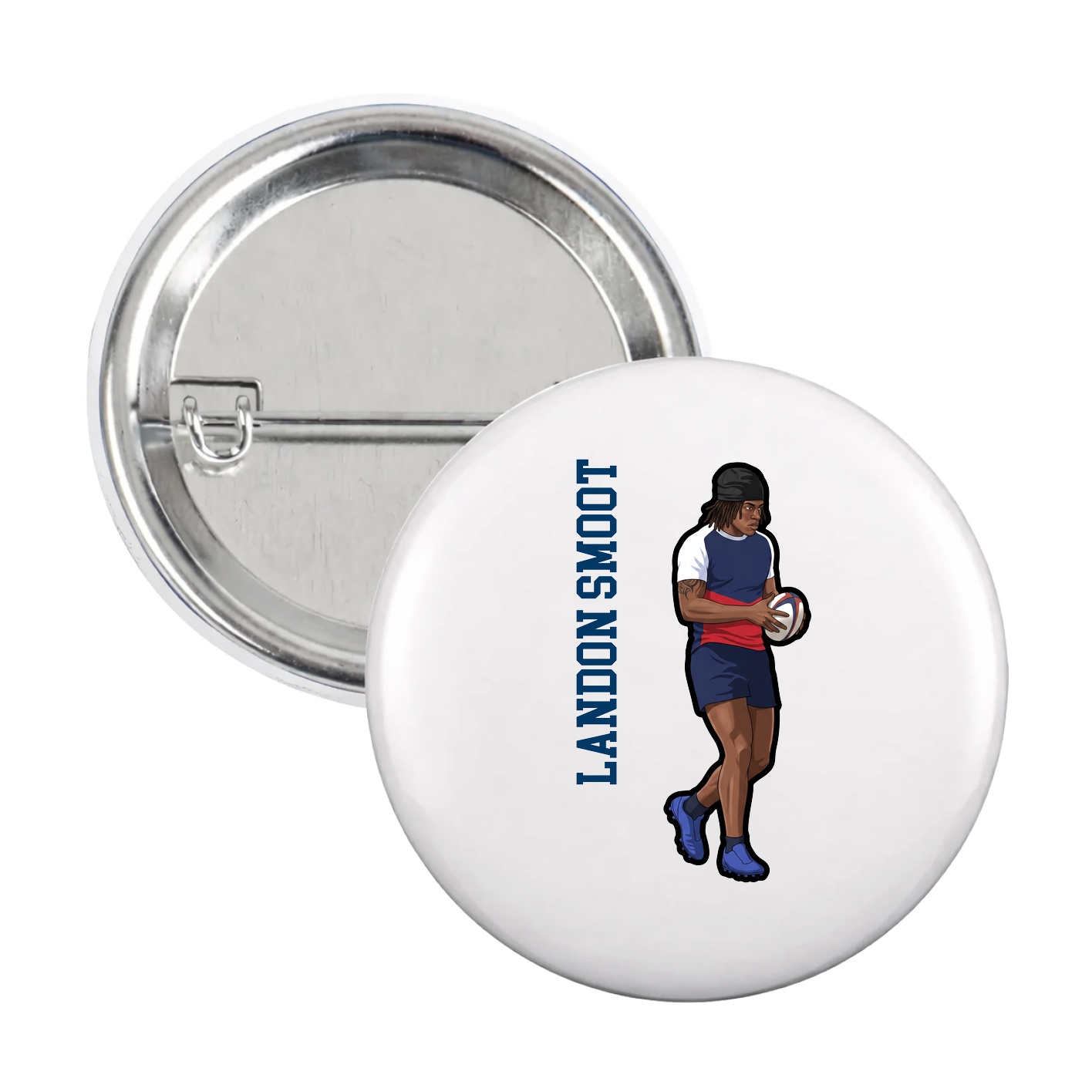 Game Day Button — Name Vertical in White