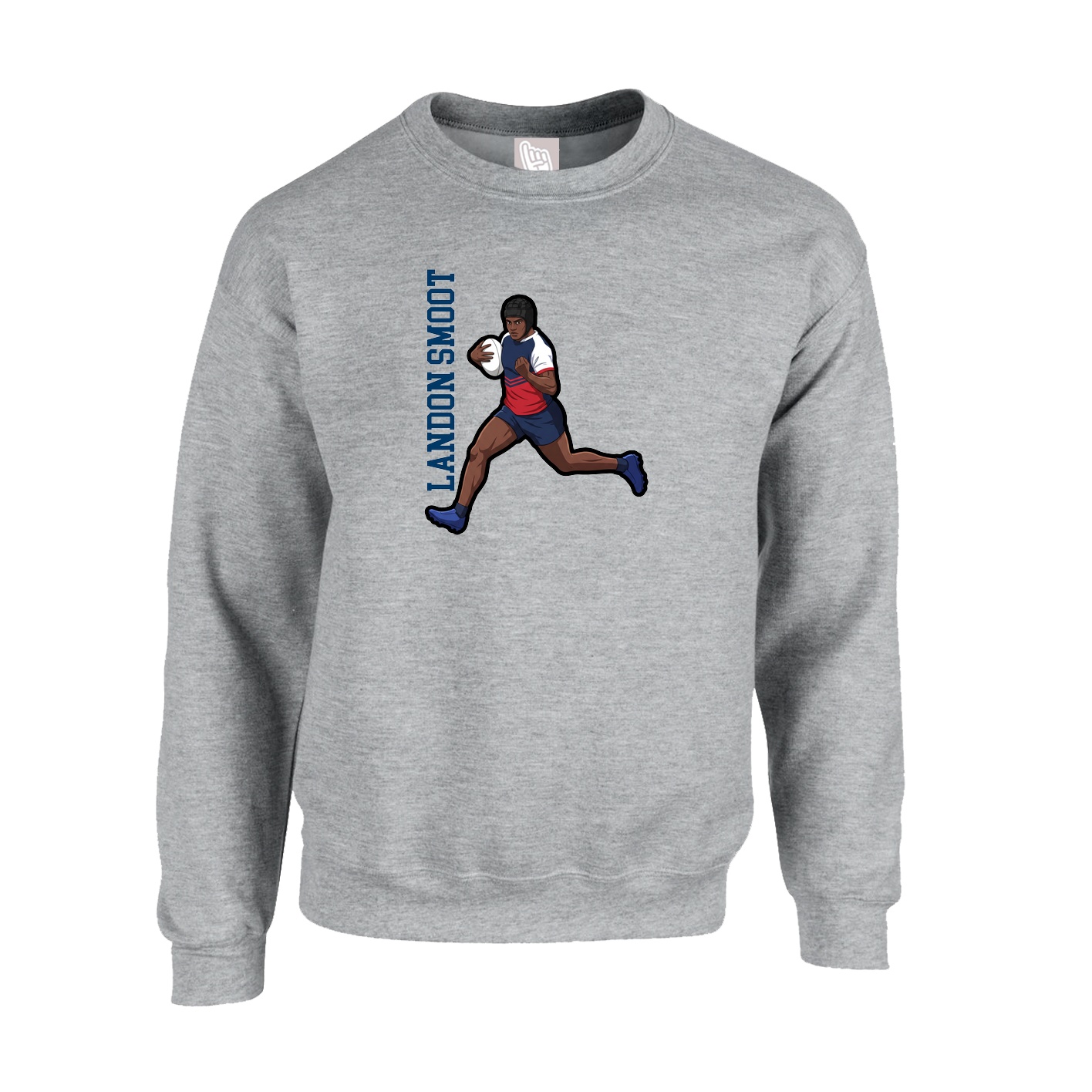Fleece Crew — Name Vertical in Grey