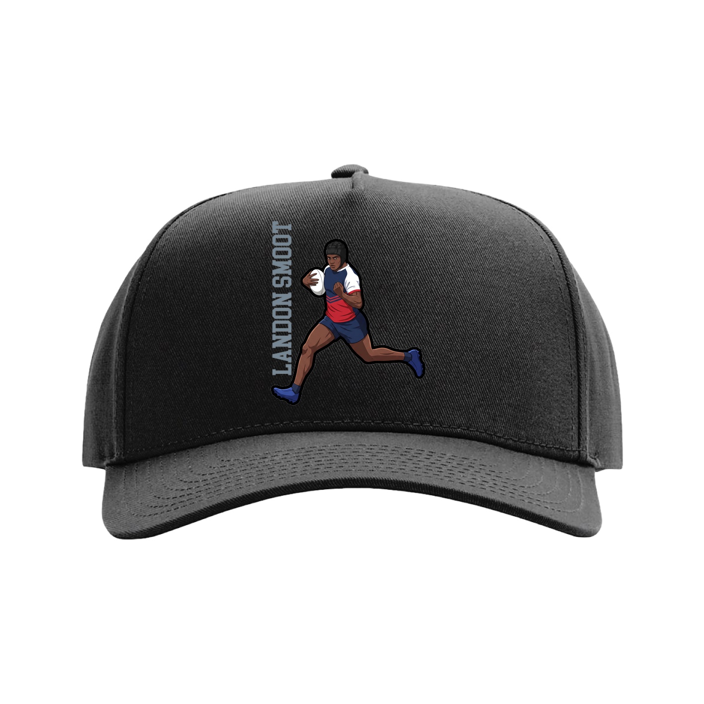 Full Fabric Five-Panel Champ Cap — Name Vertical in Black