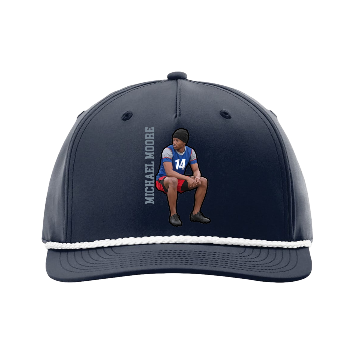 Five-Panel Classic Rope Cap — Name Vertical in Navy