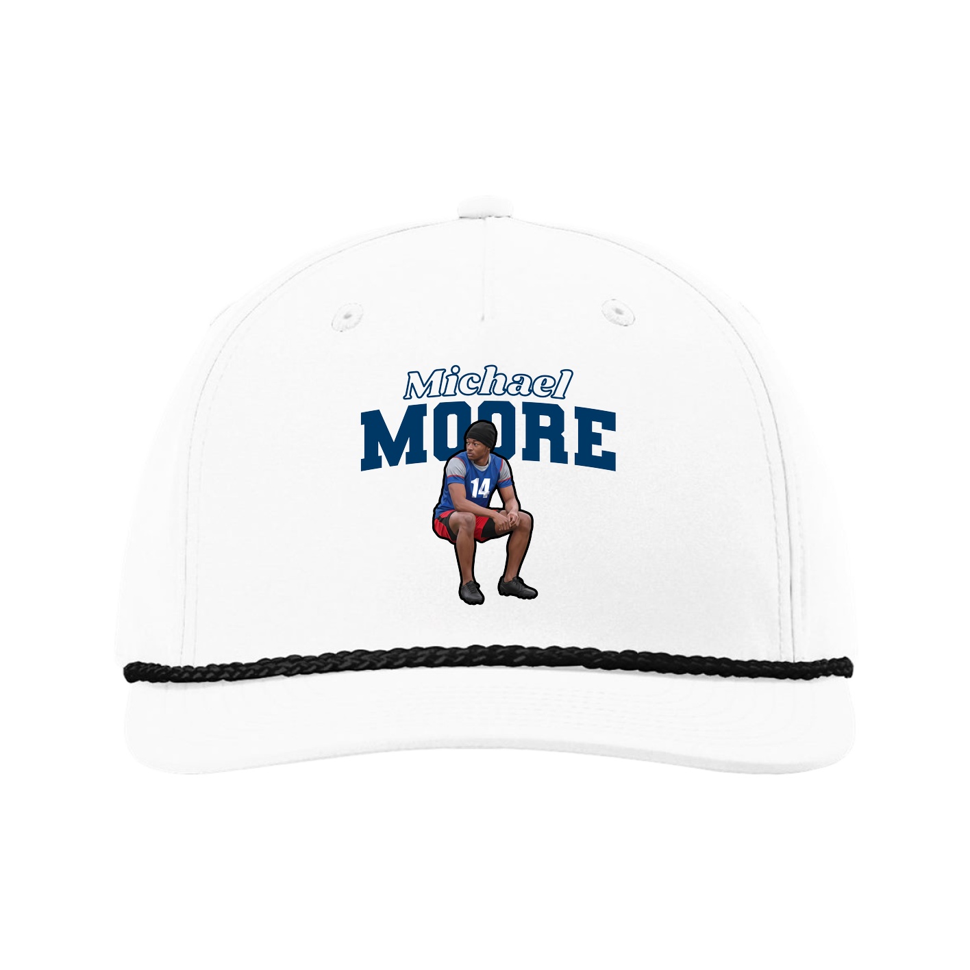 Five-Panel Classic Rope Cap — Name Arch in White