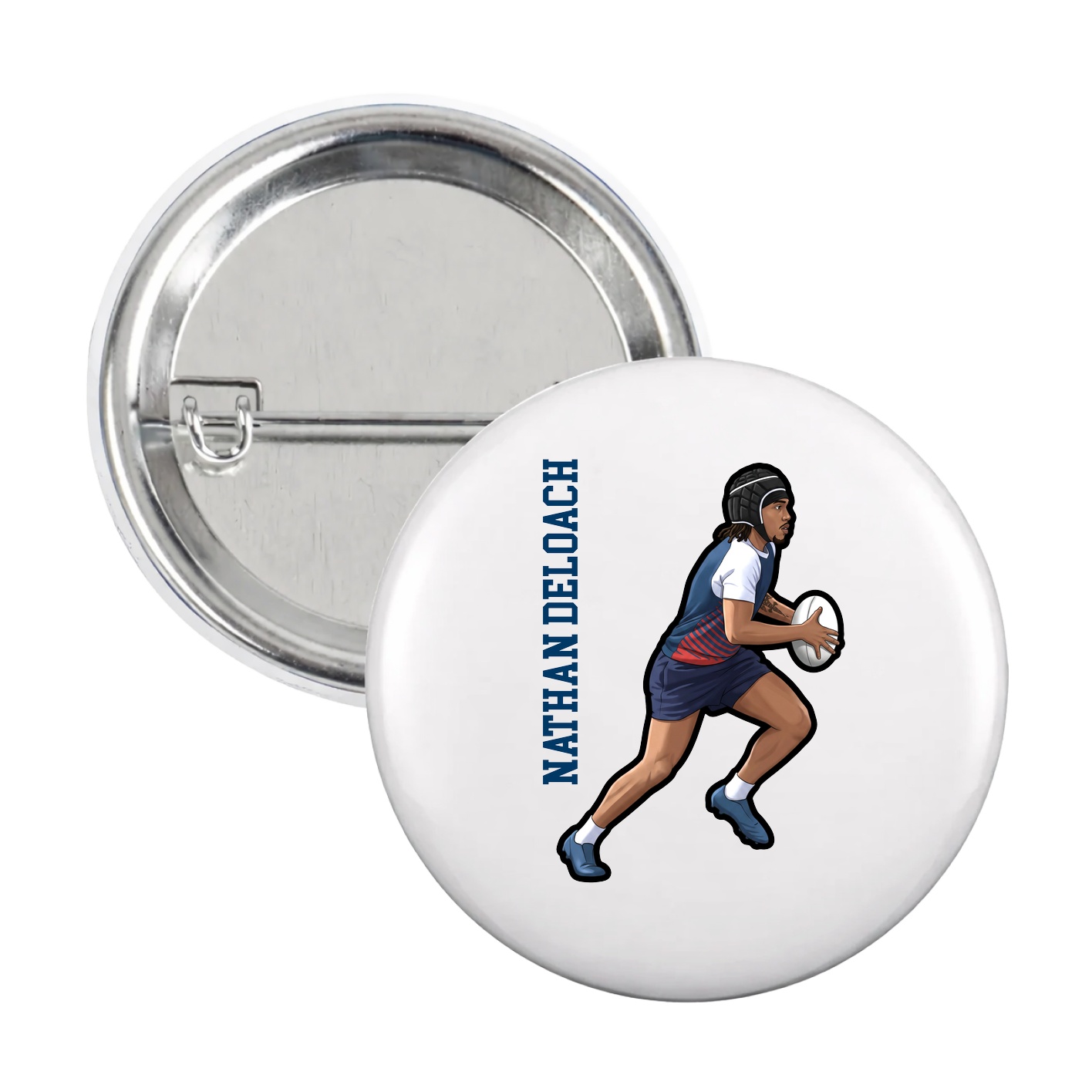 Game Day Button — Name Vertical in White