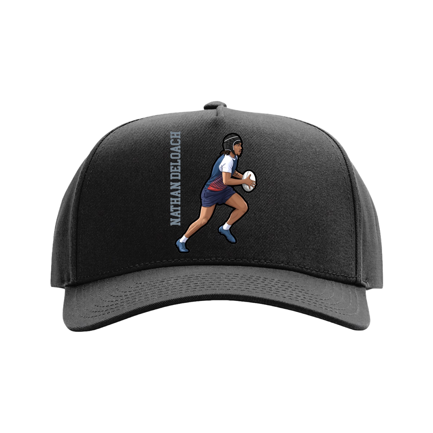 Full Fabric Five-Panel Champ Cap — Name Vertical in Black