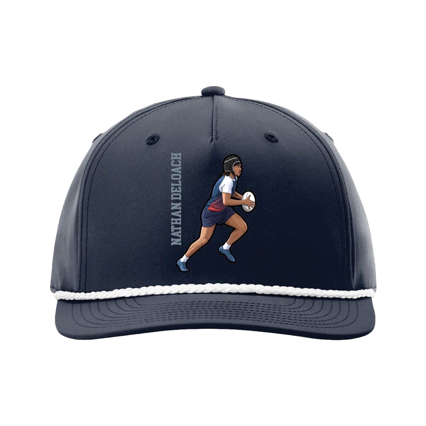 Five-Panel Classic Rope Cap — Name Vertical in Navy