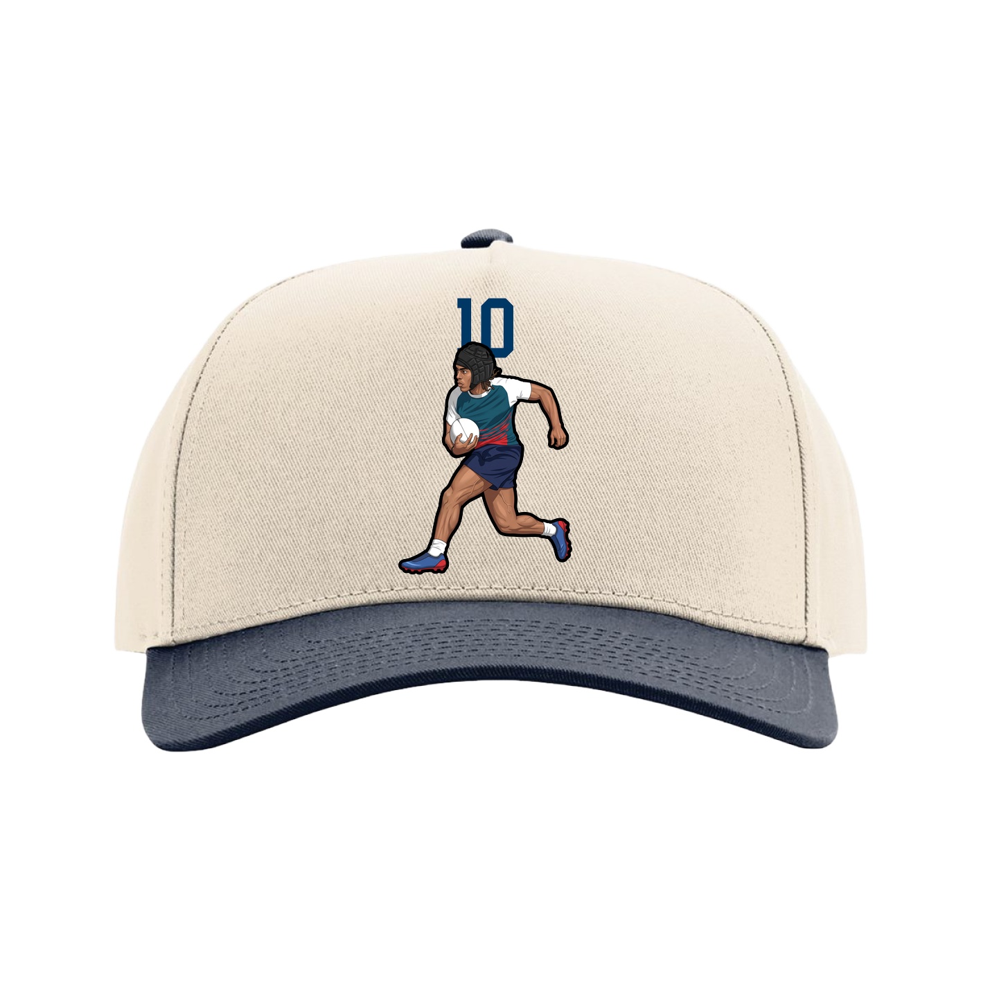 Full Fabric Five-Panel Champ Cap — Number Top in Cream/Navy