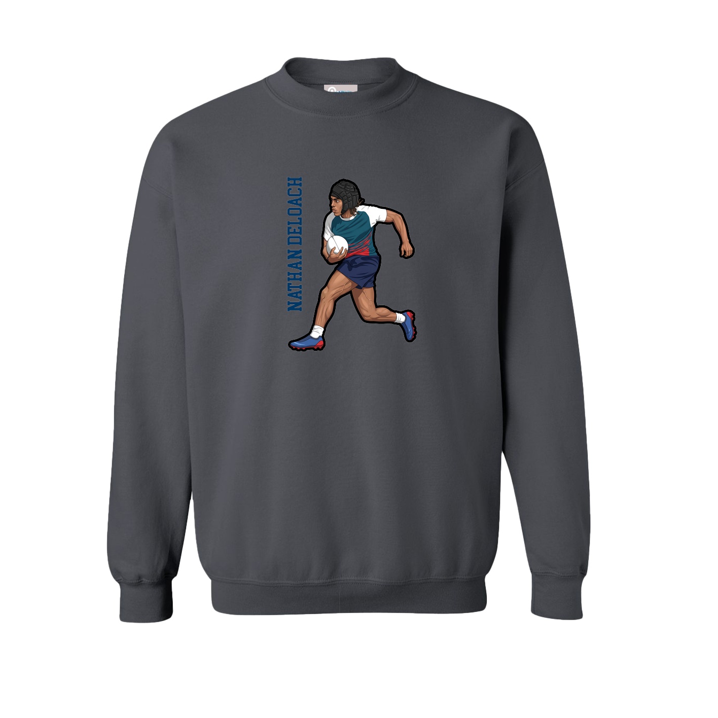 Fleece Crew — Name Vertical in Grey