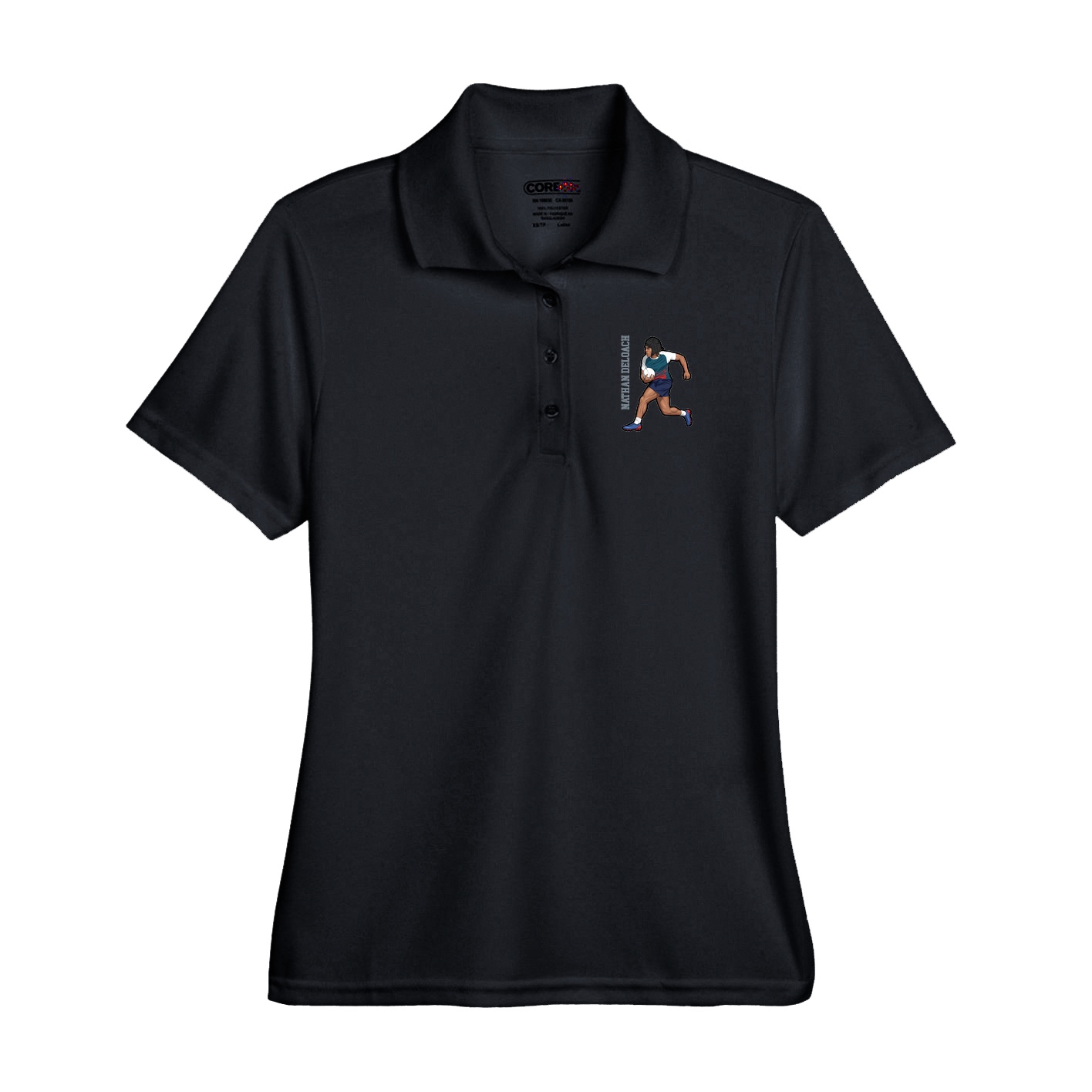 Performance Polo — Name Vertical in Black
