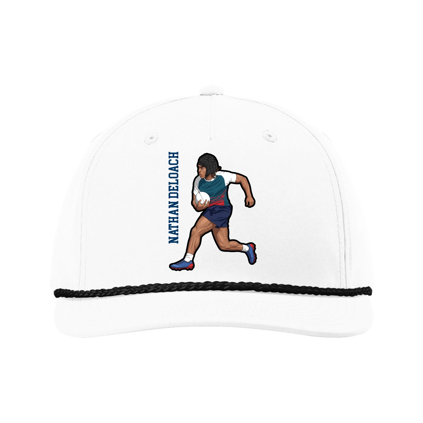 Five-Panel Classic Rope Cap — Name Vertical in White