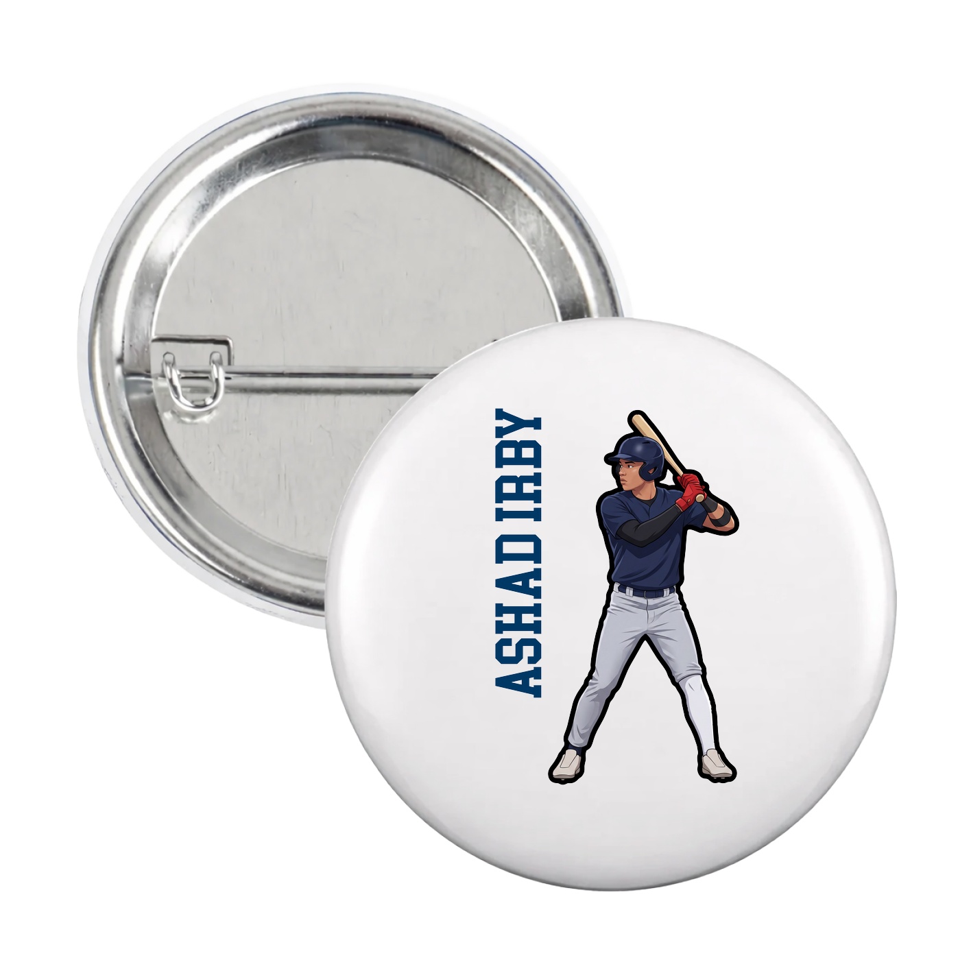 Game Day Button — Name Vertical in White