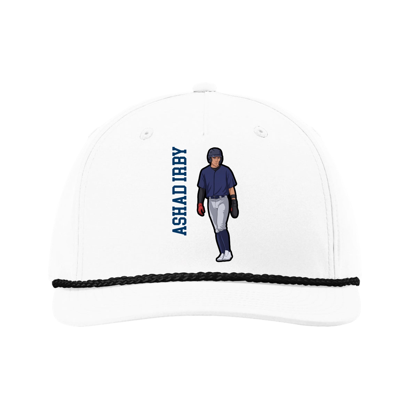 Five-Panel Classic Rope Cap — Name Vertical in White