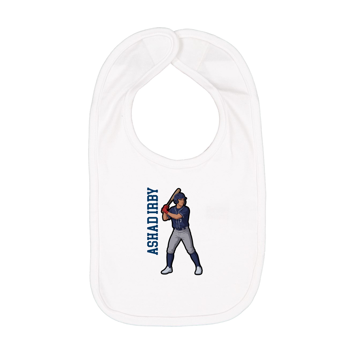 Infant Bib — Name Vertical in White