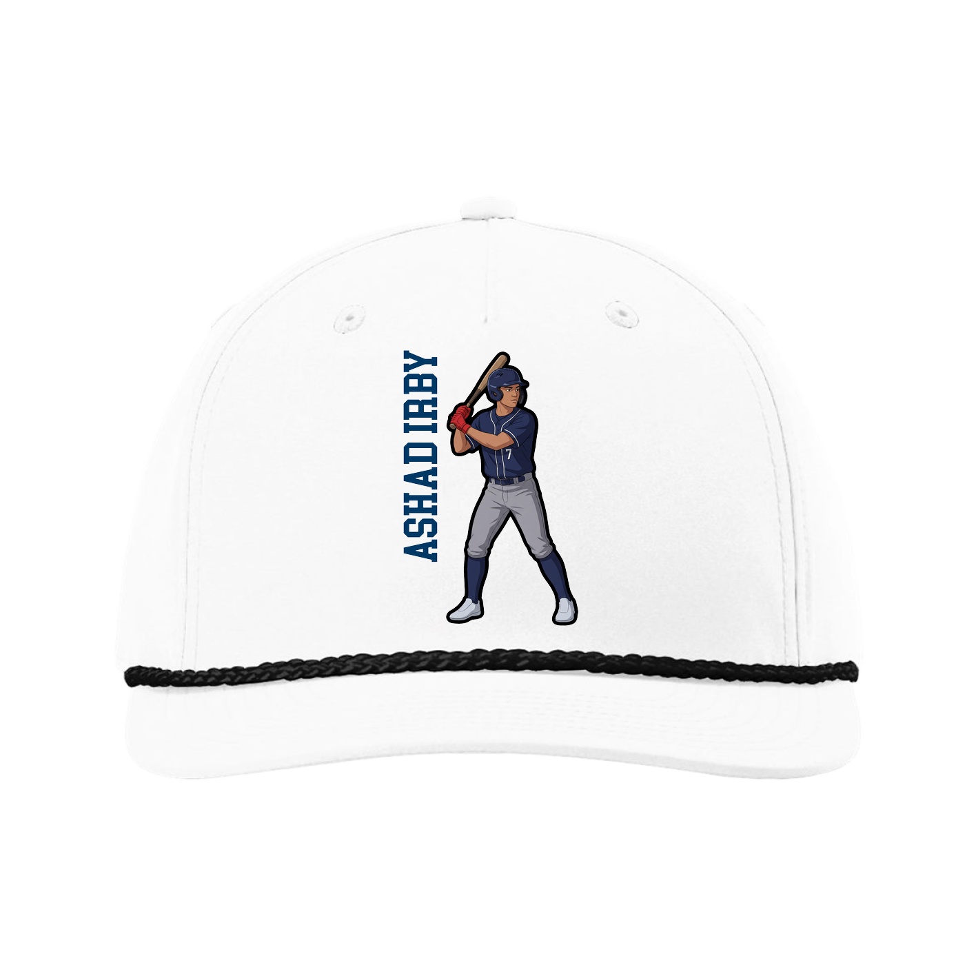Five-Panel Classic Rope Cap — Name Vertical in White